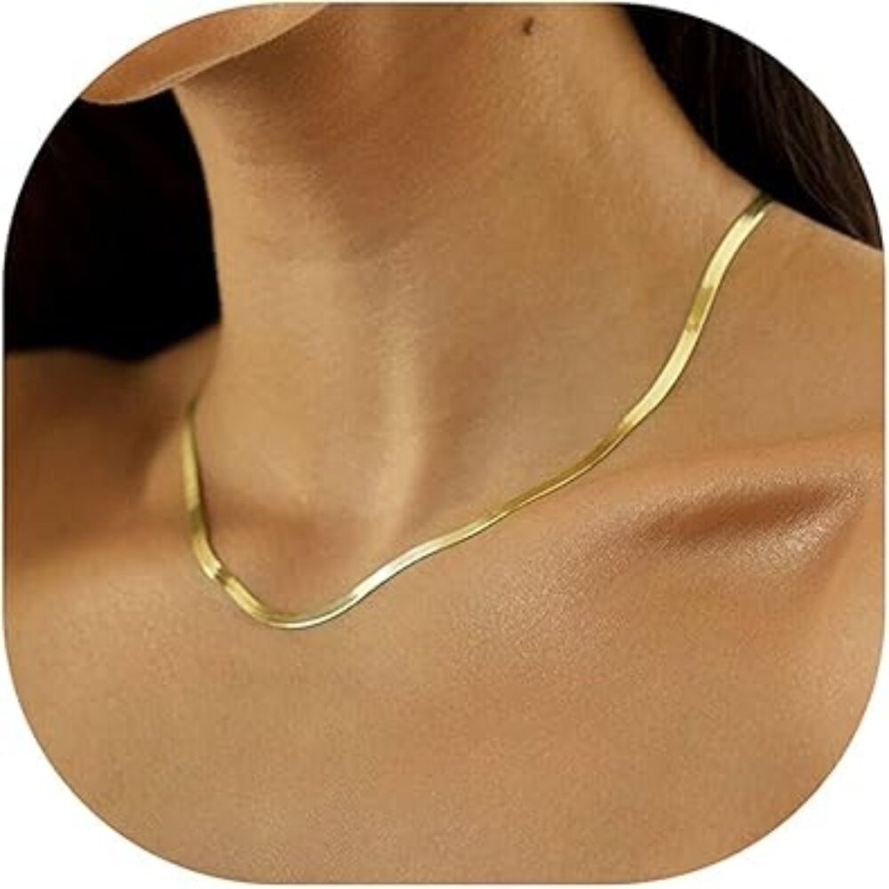 Herringbone Necklace 14K Gold Plated‎ 16" Brand New !!